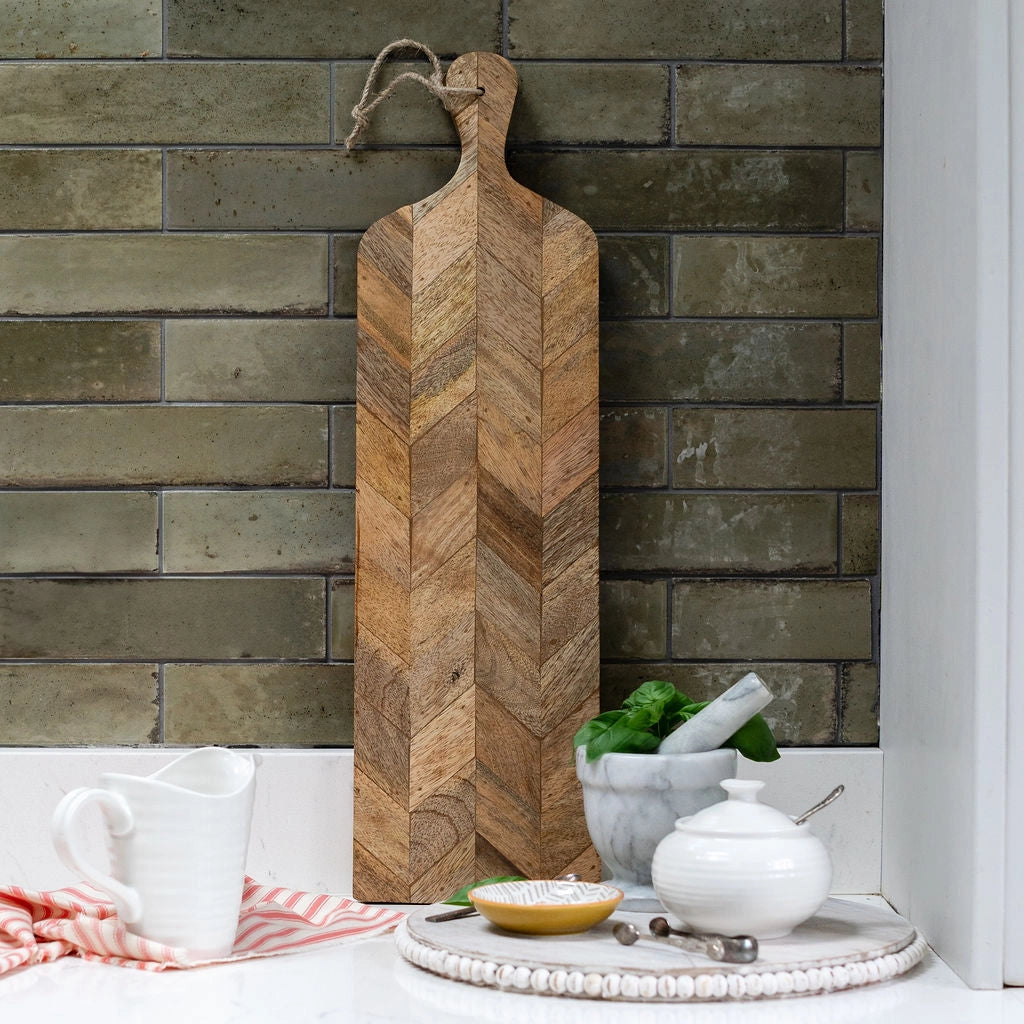 Long Mango Wood Cheese & Charcuterie Board — Chevron, 60cm